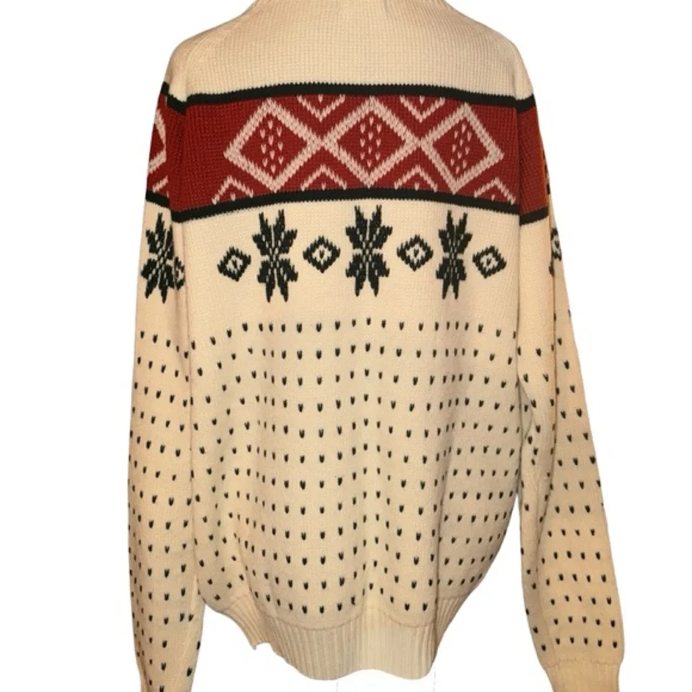 VTG 80s JCPenny Cream green/ Burgundy Geometric Snowflake Knit winter sweater XL